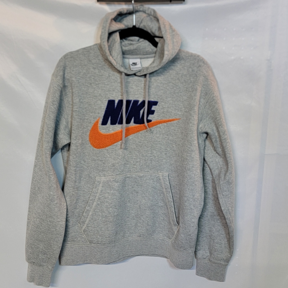 Nike Hooded Sweatshirt |Gray with Orange And Blue Textured Logo
